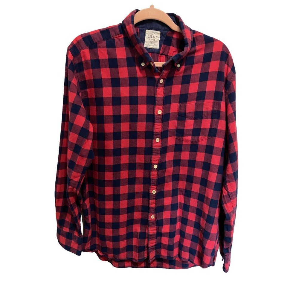 Thomas Mayes Men Large Plaid Flannel 100%‎ Cotton Long Sleeve Button Down Shirt